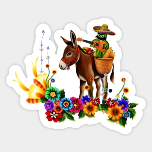 Funny mexican cactus with hat and donkey Sticker